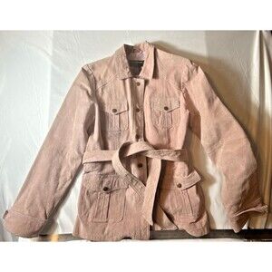 Outer Edge Pink Leather Jacket Women's M Lined Belted Snaps Pockets